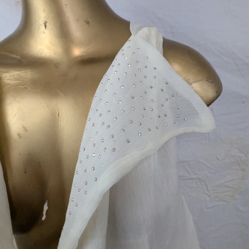 Pretty Angel Elegant Cream Sheer Duster Scarf w/Lace, Fringe & Bling Features OS